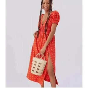 Urban Outfitters UO Liliana Side Slit Midi Dress Smock OpenBack Womens Large NWT